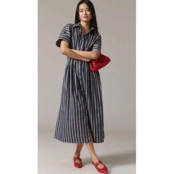 Anthropologie Exquise The Tobie Button-Front Pleated Shirt Dress - Picture 1 of 3